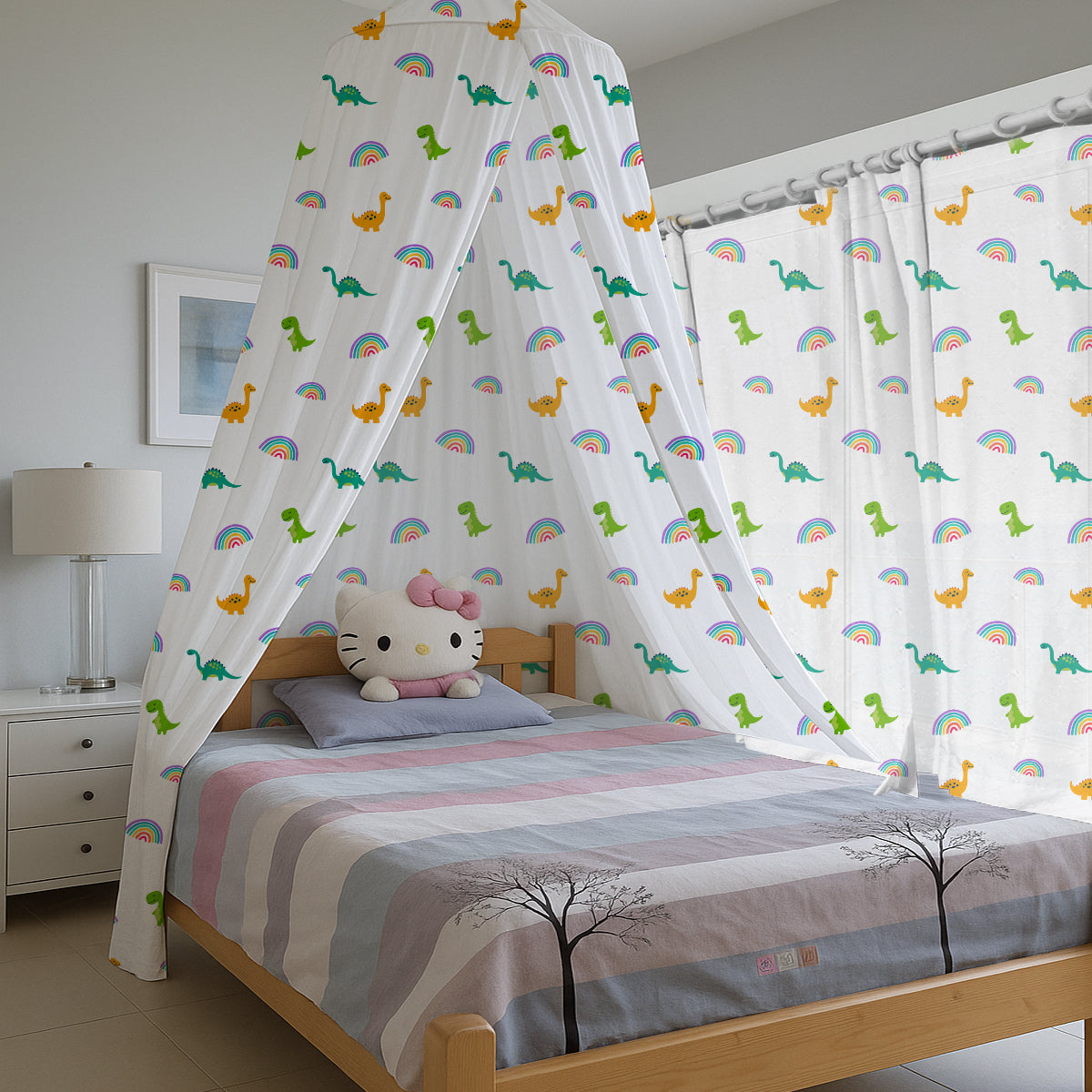 Dinosaur & Rainbow Printed Canopy