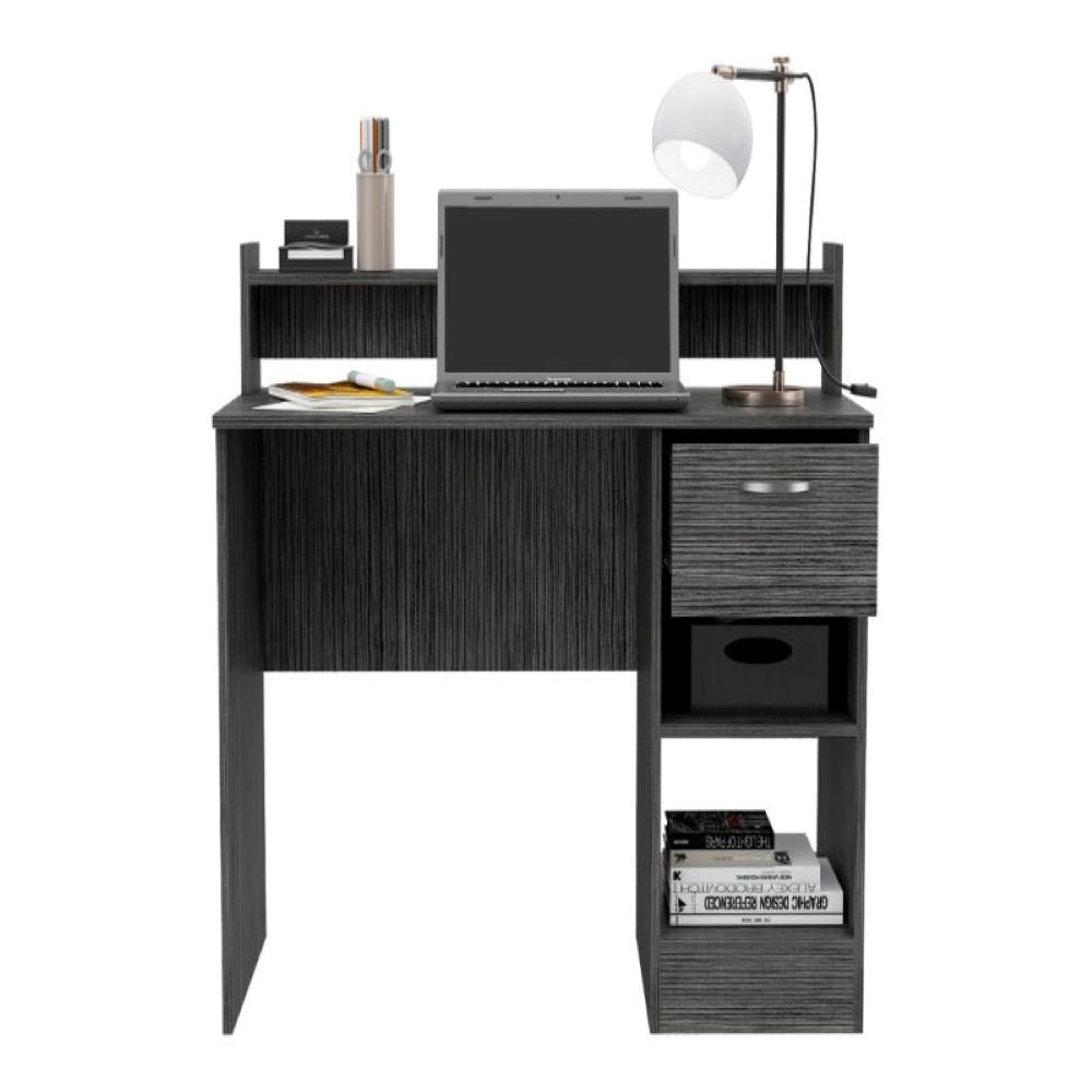 Computer Desk Delmar with Open Storage Shelves and Single Drawer, Smokey Oak Finish-4