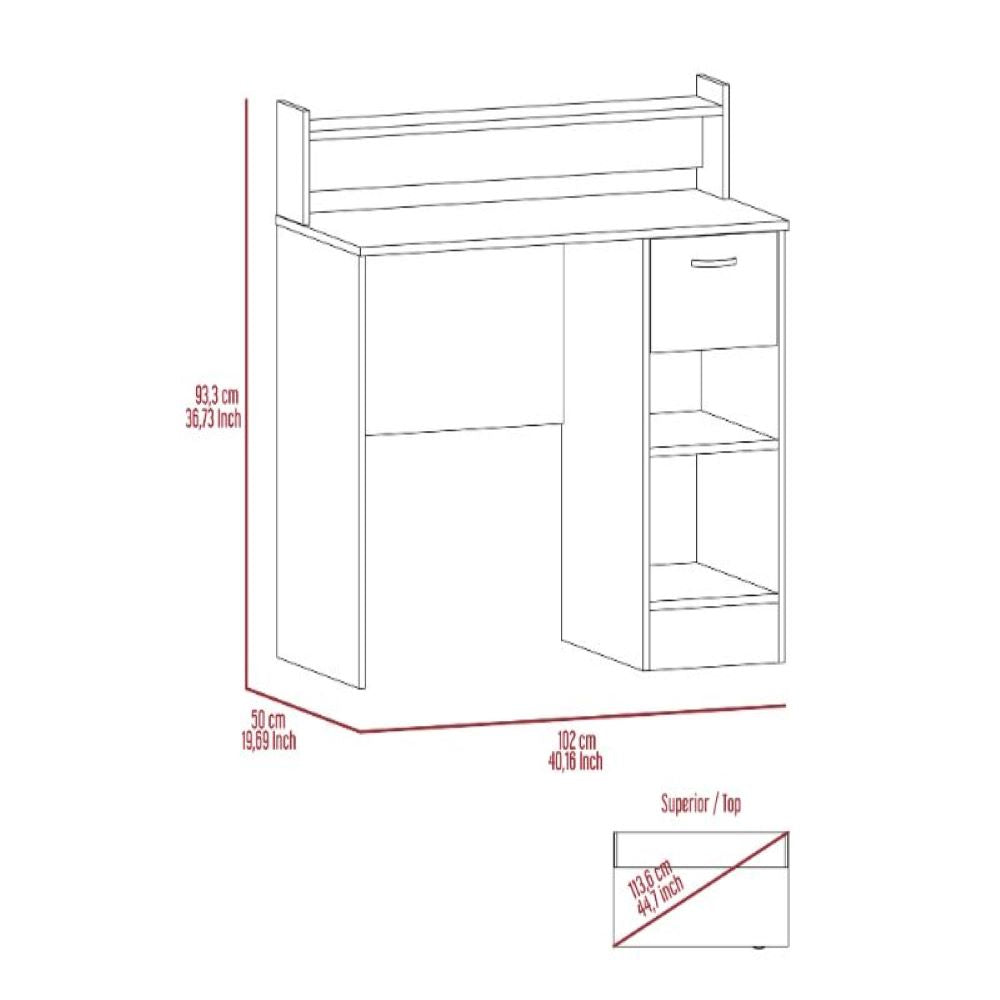 Computer Desk Delmar with Open Storage Shelves and Single Drawer, Smokey Oak Finish-3