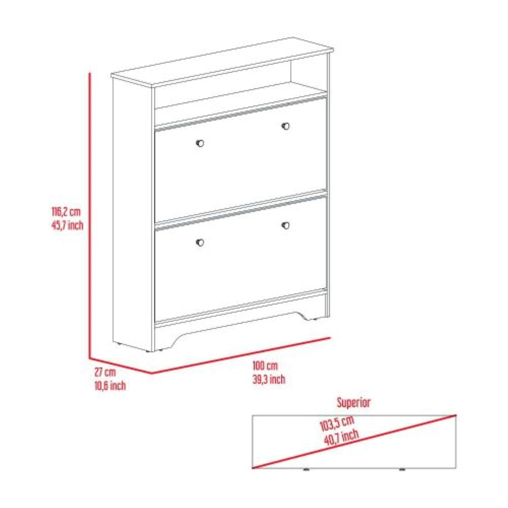 Shoe Rack Dublin, One Open Shelf, Two Extendable Cabinets, Light Oak / White Finish-4