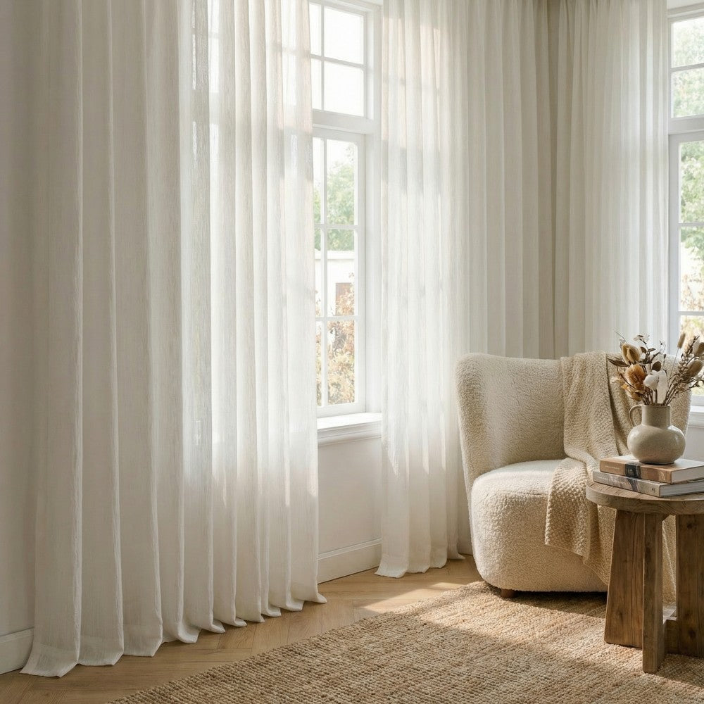 Durrah Branches Textured Linen Custom Sheer Curtains