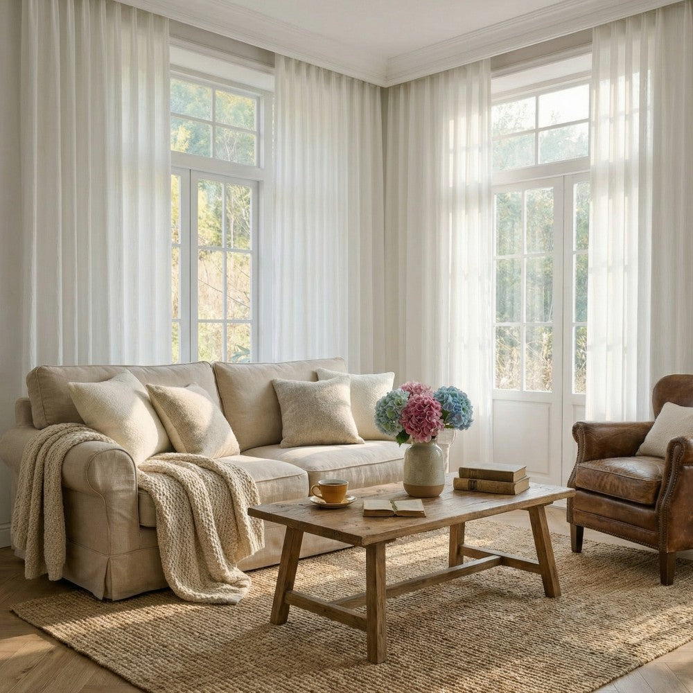 Durrah Branches Textured Linen Custom Sheer Curtains
