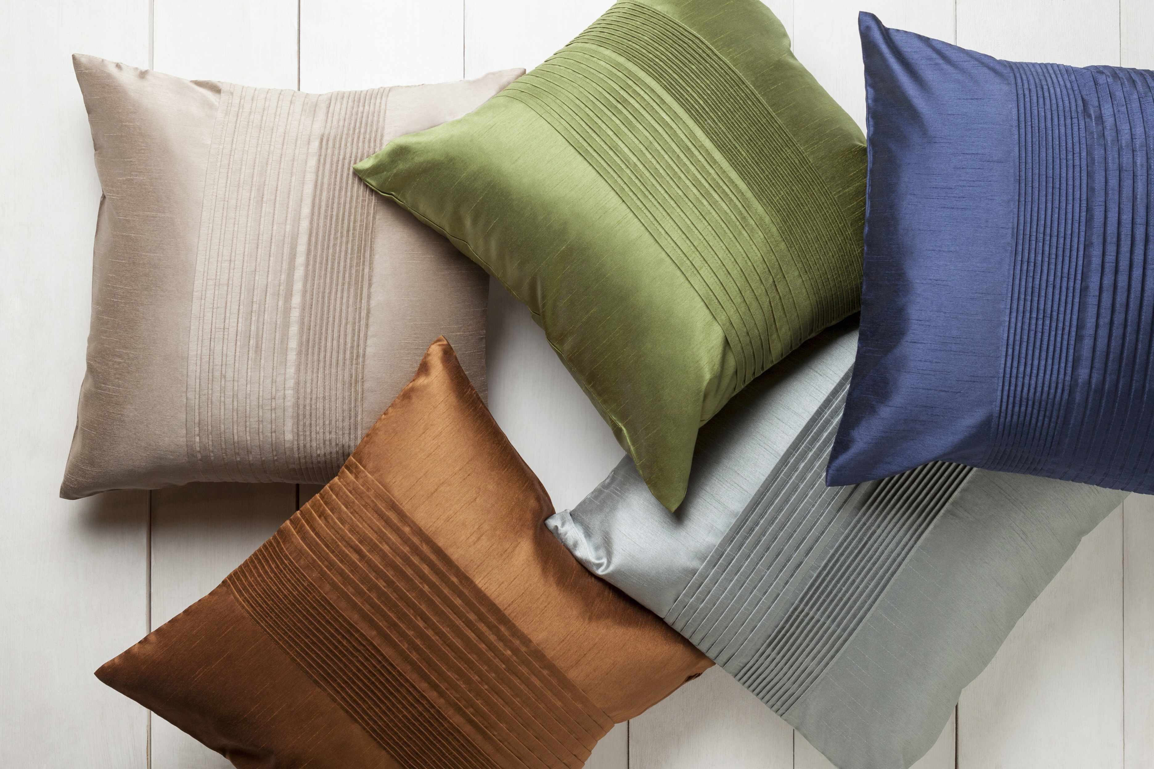 Early Green Pleated Satin Throw Pillow-3