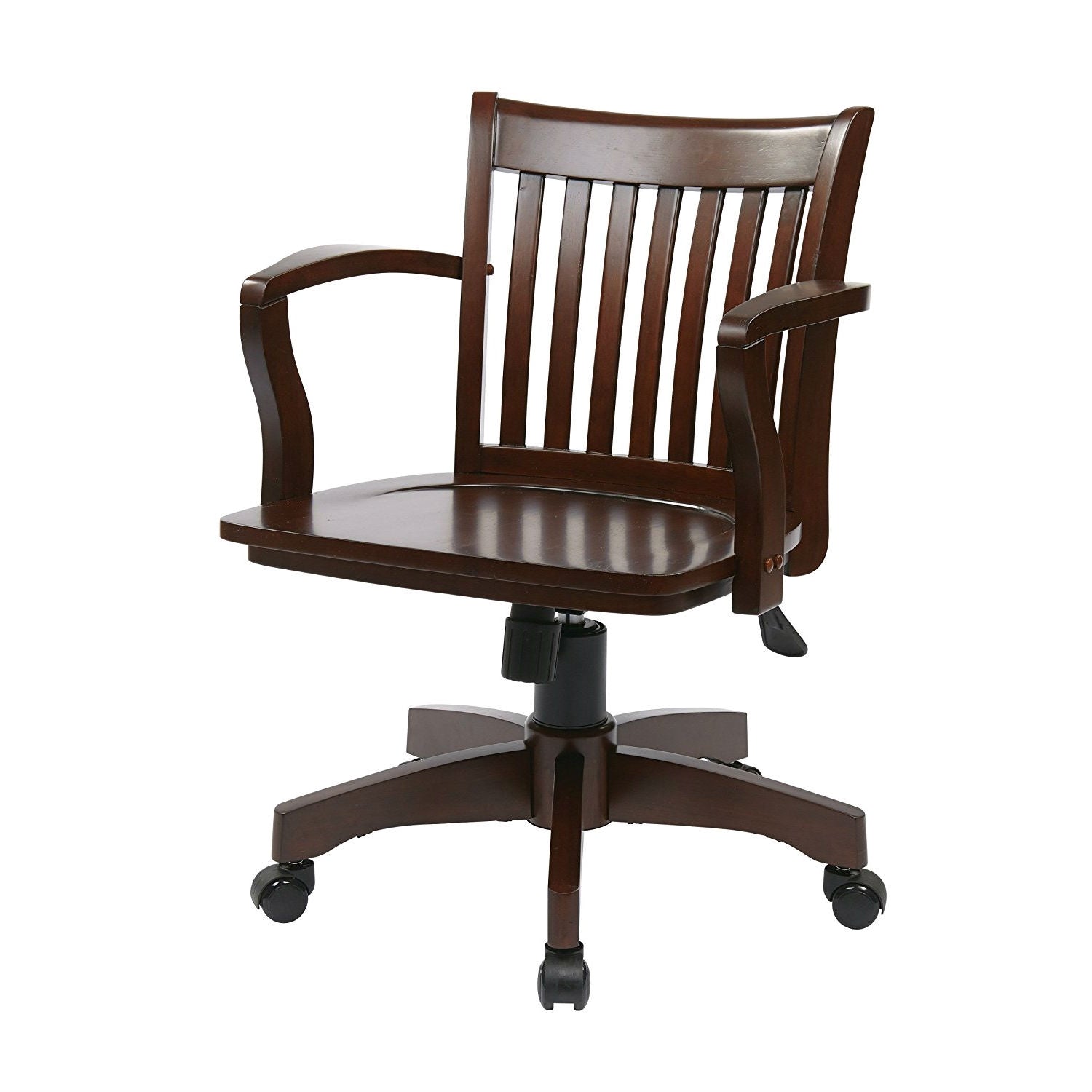 Espresso Wood Bankers Chair with Wooden Arms and Seat-0