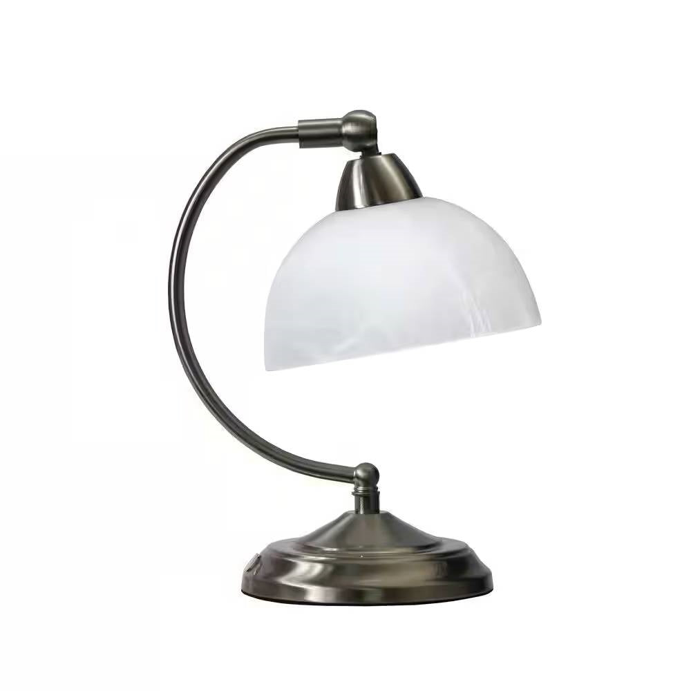 Small Bankers Lamp Desk Light Table Lamp with Marbleized White Glass Shade-0