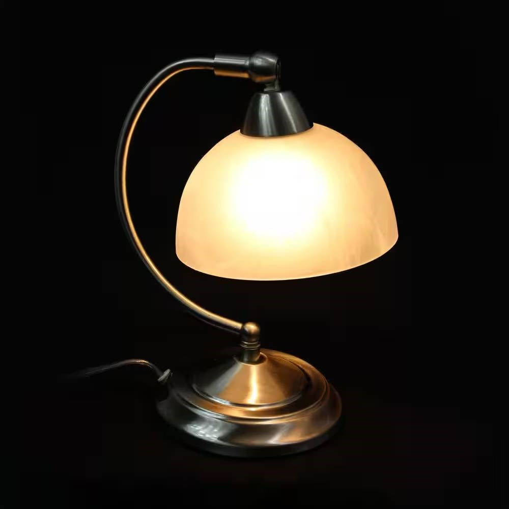 Small Bankers Lamp Desk Light Table Lamp with Marbleized White Glass Shade-2