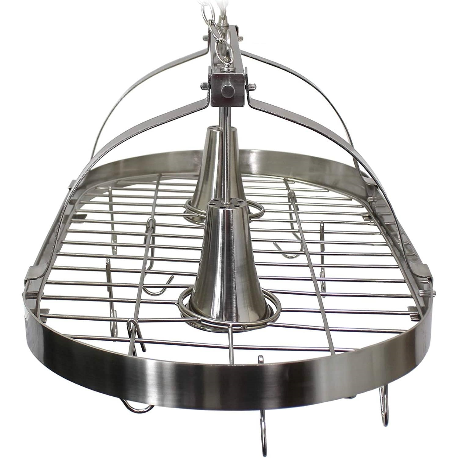 Rustic 2-Light 10 Hook Ceiling Mounted Hanging Pot Rack in Brushed Nickle-1