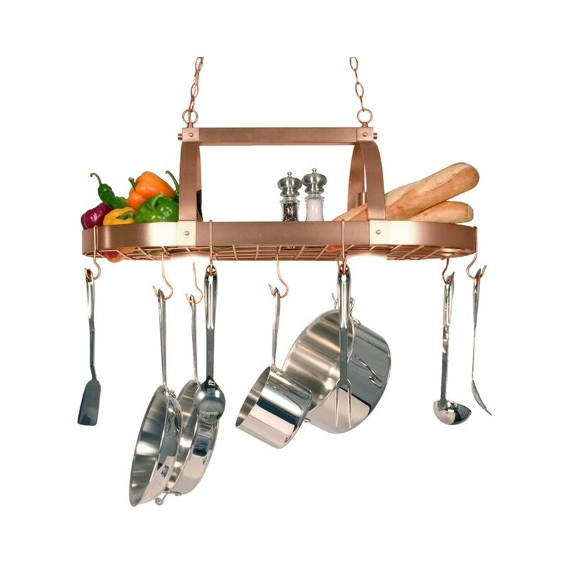 Rustic 2 Light 10 Hook Ceiling Mounted Hanging Pot Rack in Copper-0