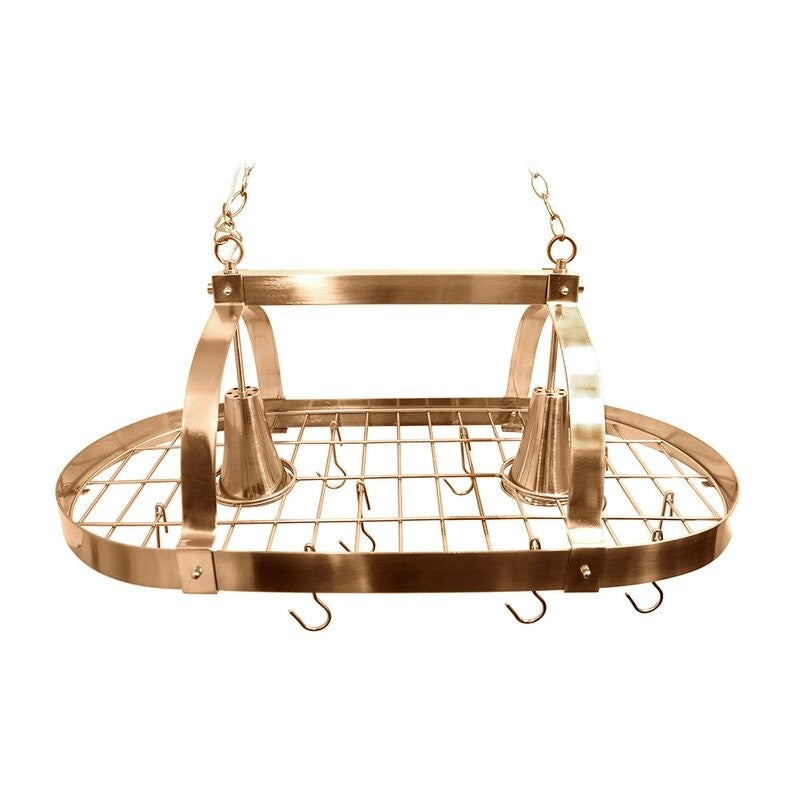 Rustic 2 Light 10 Hook Ceiling Mounted Hanging Pot Rack in Copper-1