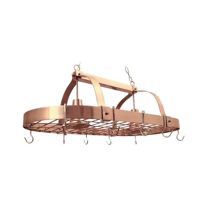 Rustic 2 Light 10 Hook Ceiling Mounted Hanging Pot Rack in Copper-2