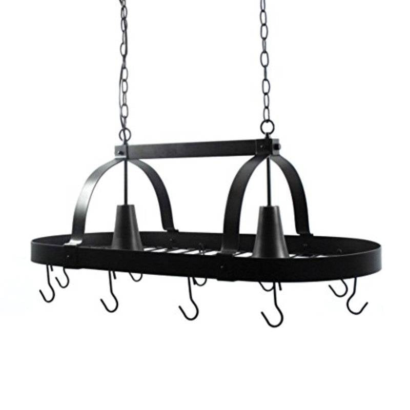 Rustic 2 Light 10 Hook Ceiling Mounted Hanging Pot Rack in Bronze-1