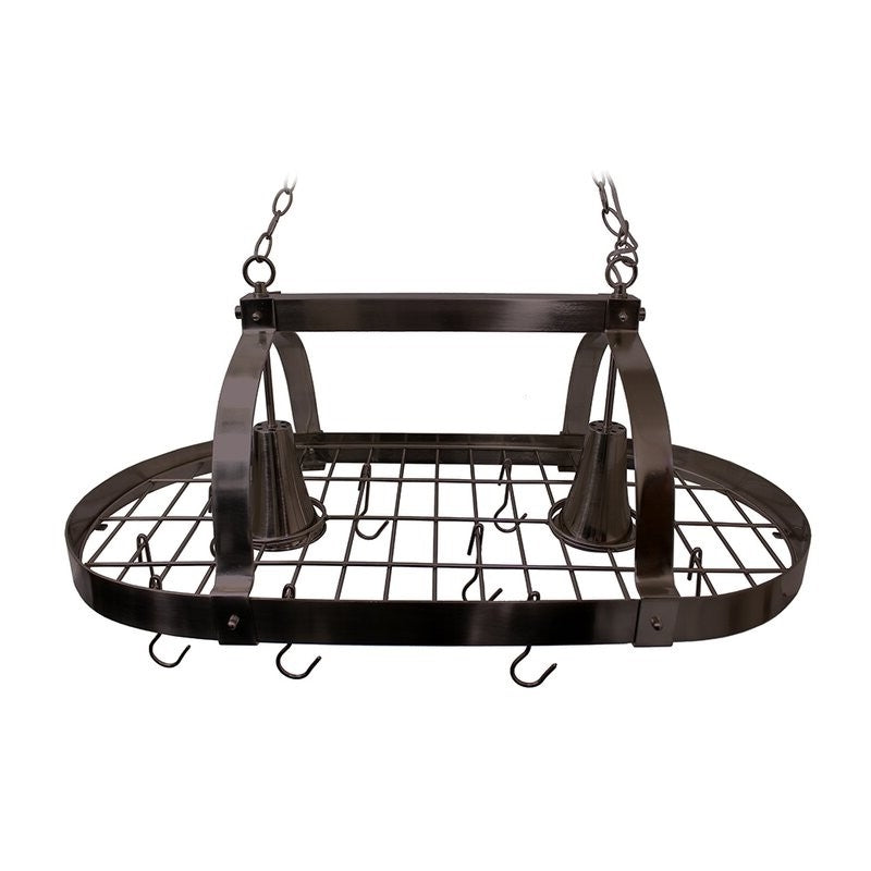 Rustic 2 Light 10 Hook Ceiling Mounted Hanging Pot Rack in Bronze-2