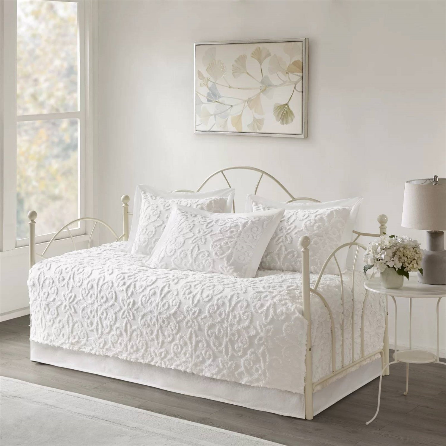 5-Piece French Country White Chenille Medallion Cotton Daybed Cover Bedding Set-3