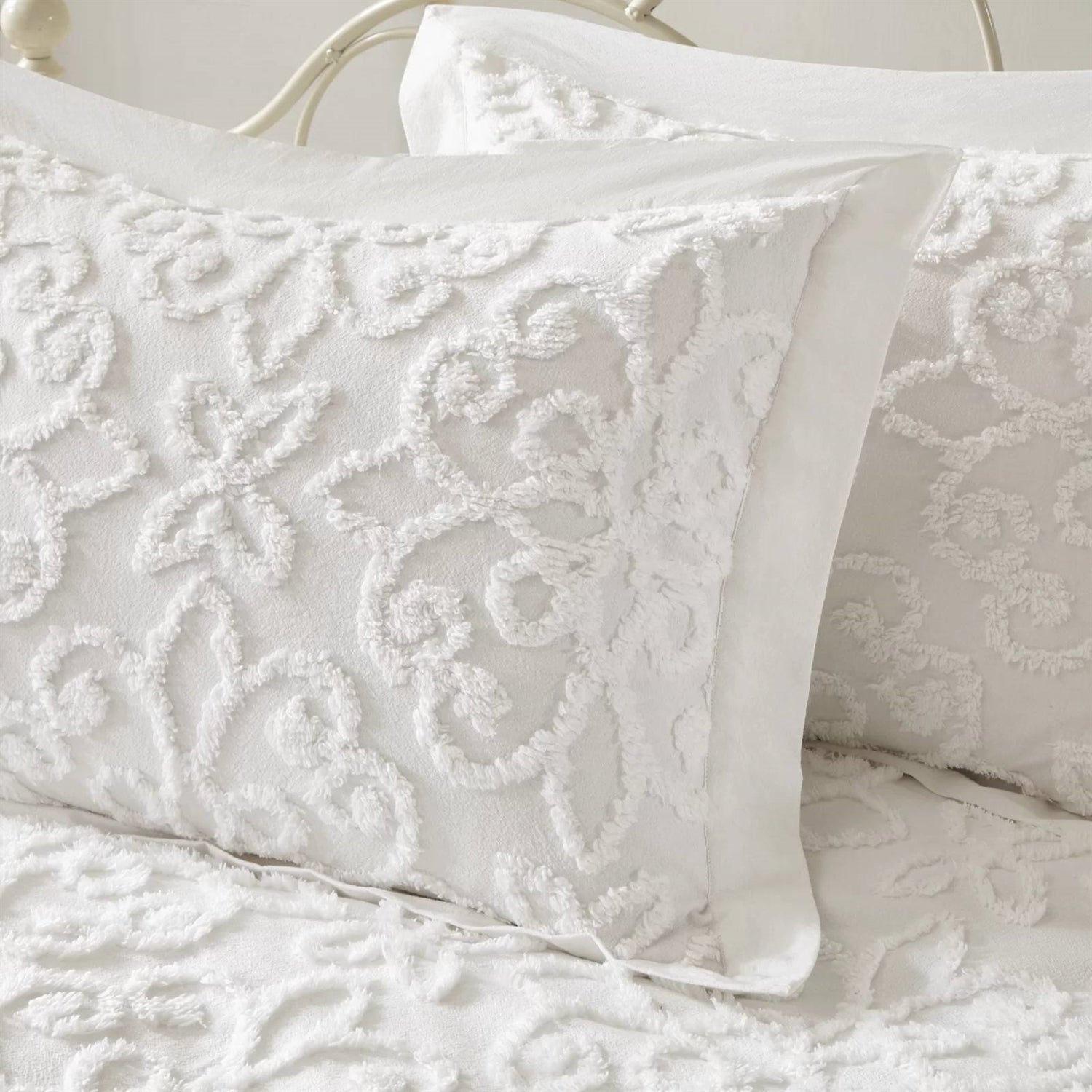 5-Piece French Country White Chenille Medallion Cotton Daybed Cover Bedding Set-4