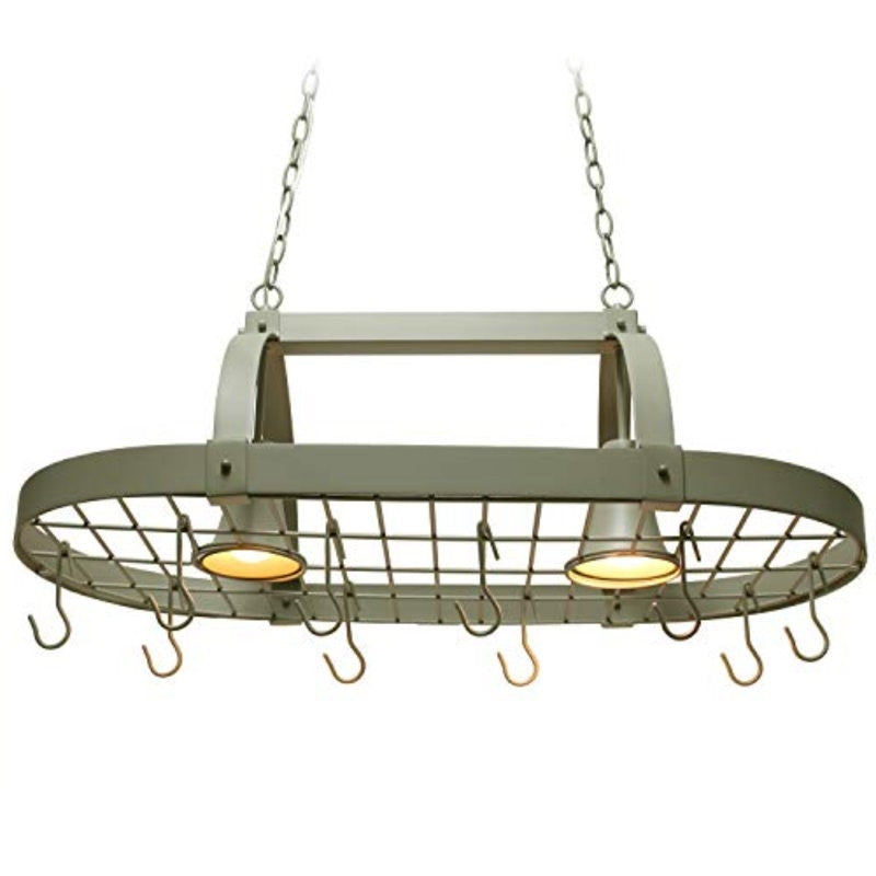 Rustic 2 Light 10 Hook Ceiling Mounted Hanging Pot Rack in Slate Gray-0