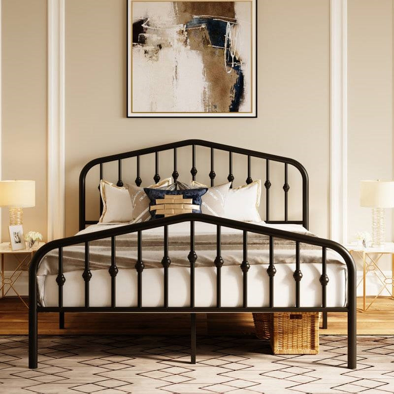 Full Size Vintage Farmhouse Spindle Black Metal Platform Bed-0