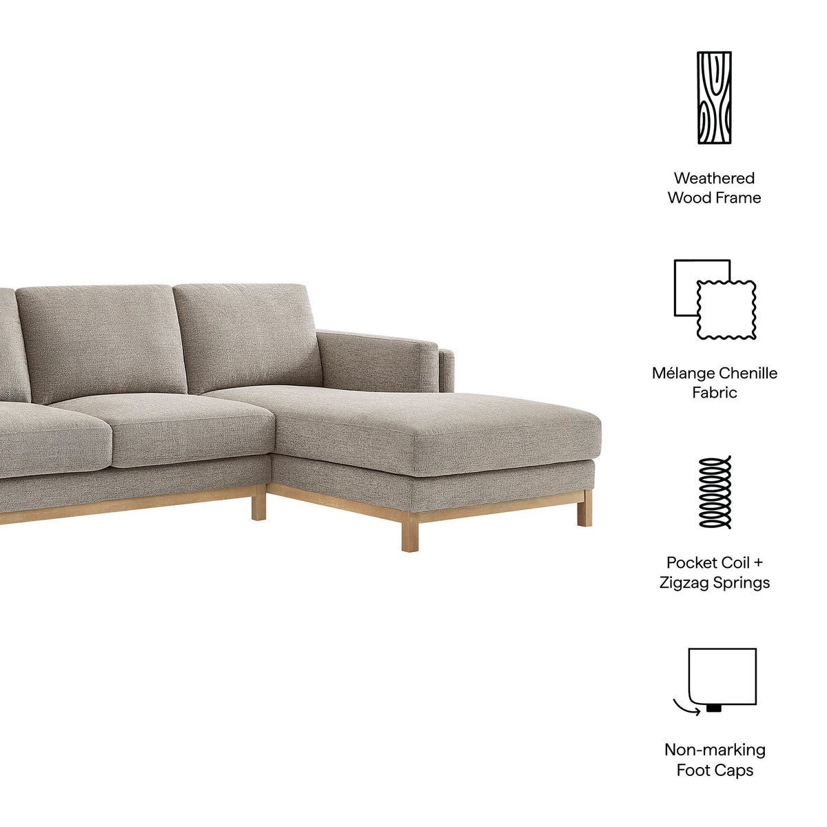 Roscoe Right-Facing Fabric Sectional Sofa with Chaise by Modway