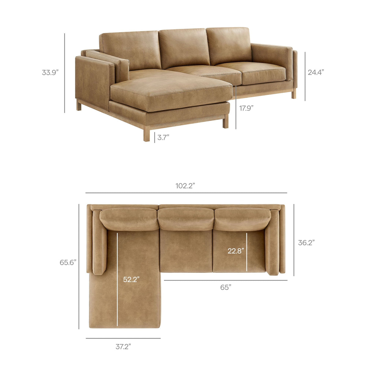Roscoe Left-Facing Vegan Leather Sectional Sofa with Chaise