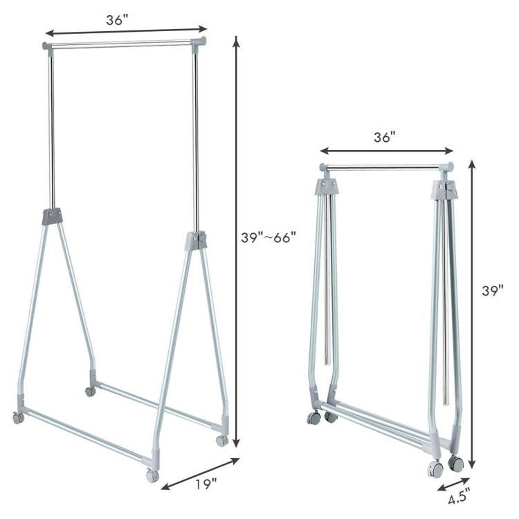 Folding Extendable Metal Garment Rack Clothes Hanging Rod with Lockable Wheels-4