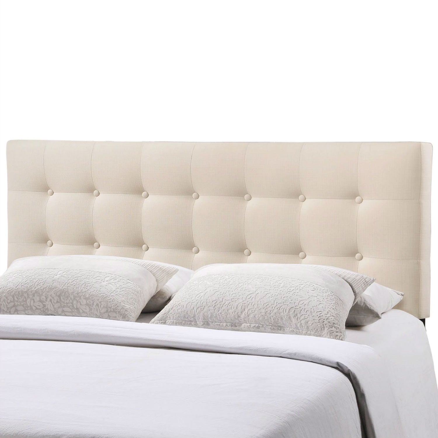 Full size Ivory Fabric Upholstered Button-Tufted Headboard-1