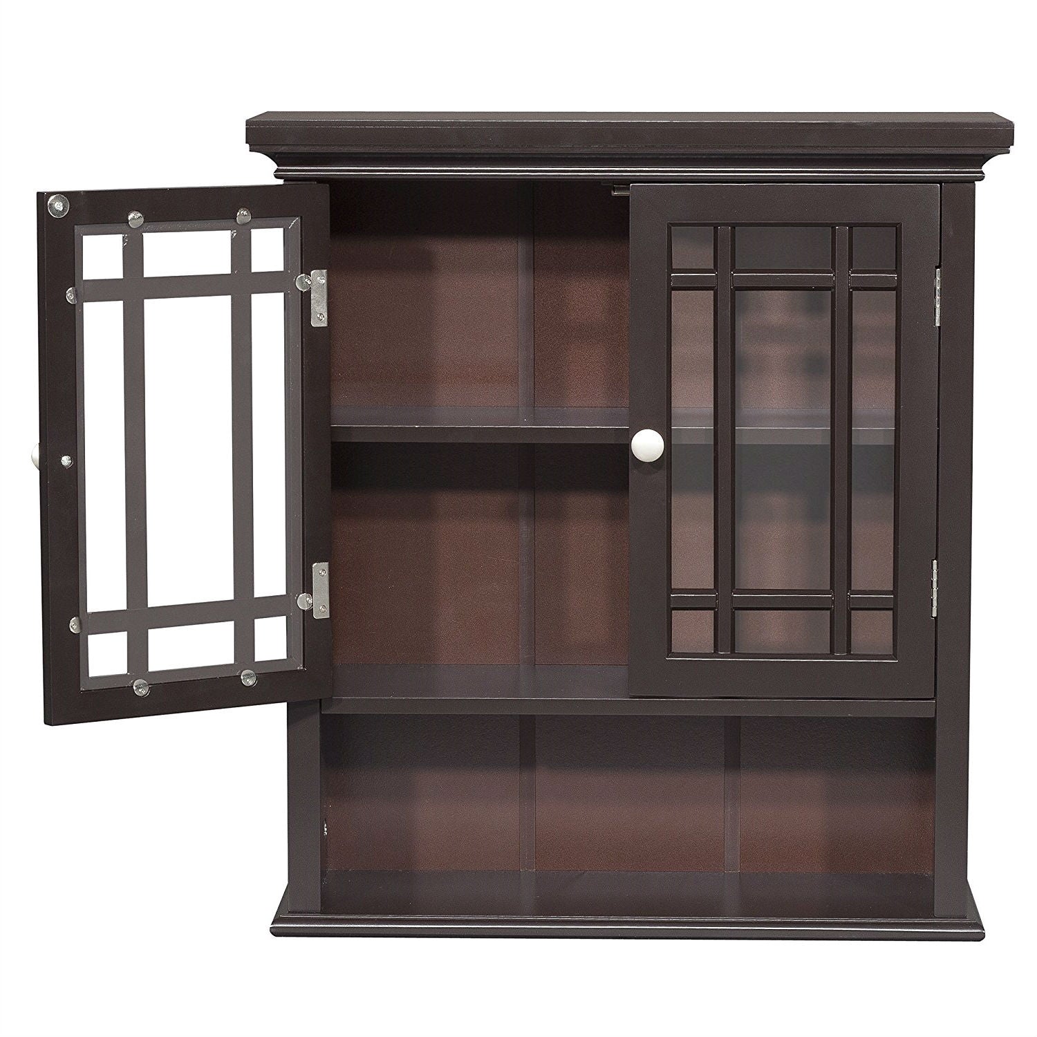 Dark Espresso 2-Door Bathroom Wall Cabinet with Open Shelf-0