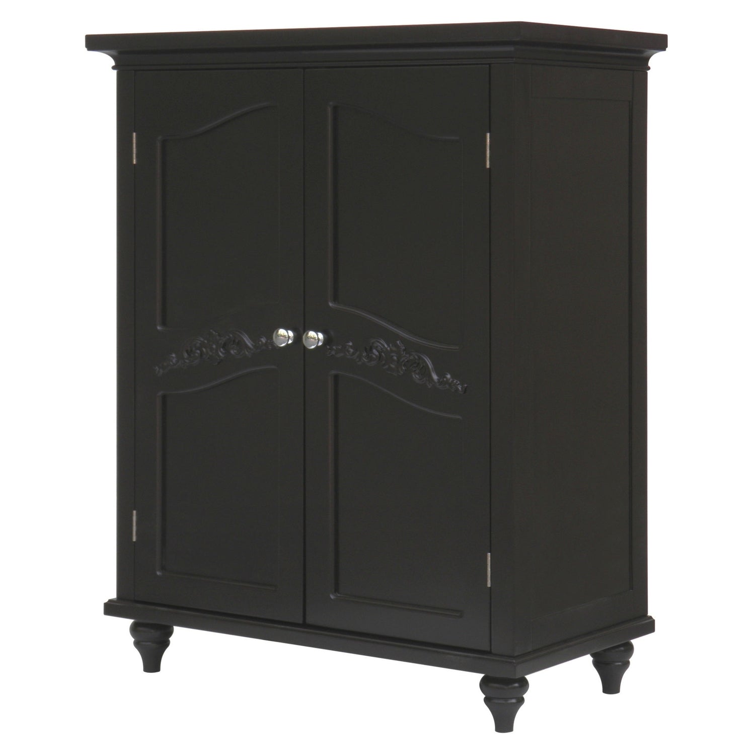 Dark Brown Espresso Wood Bathroom Floor Cabinet with Traditional Engraved Doors-0