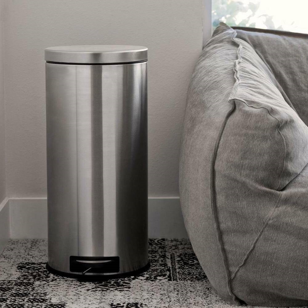 8-Gallon Round Stainless Steel Step Trash Can Kitchen Bathroom Home Office-1