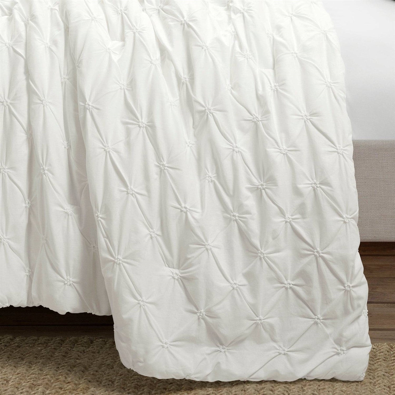 King Size Soft Pleated Cotton 3 Piece Comforter Set White-3