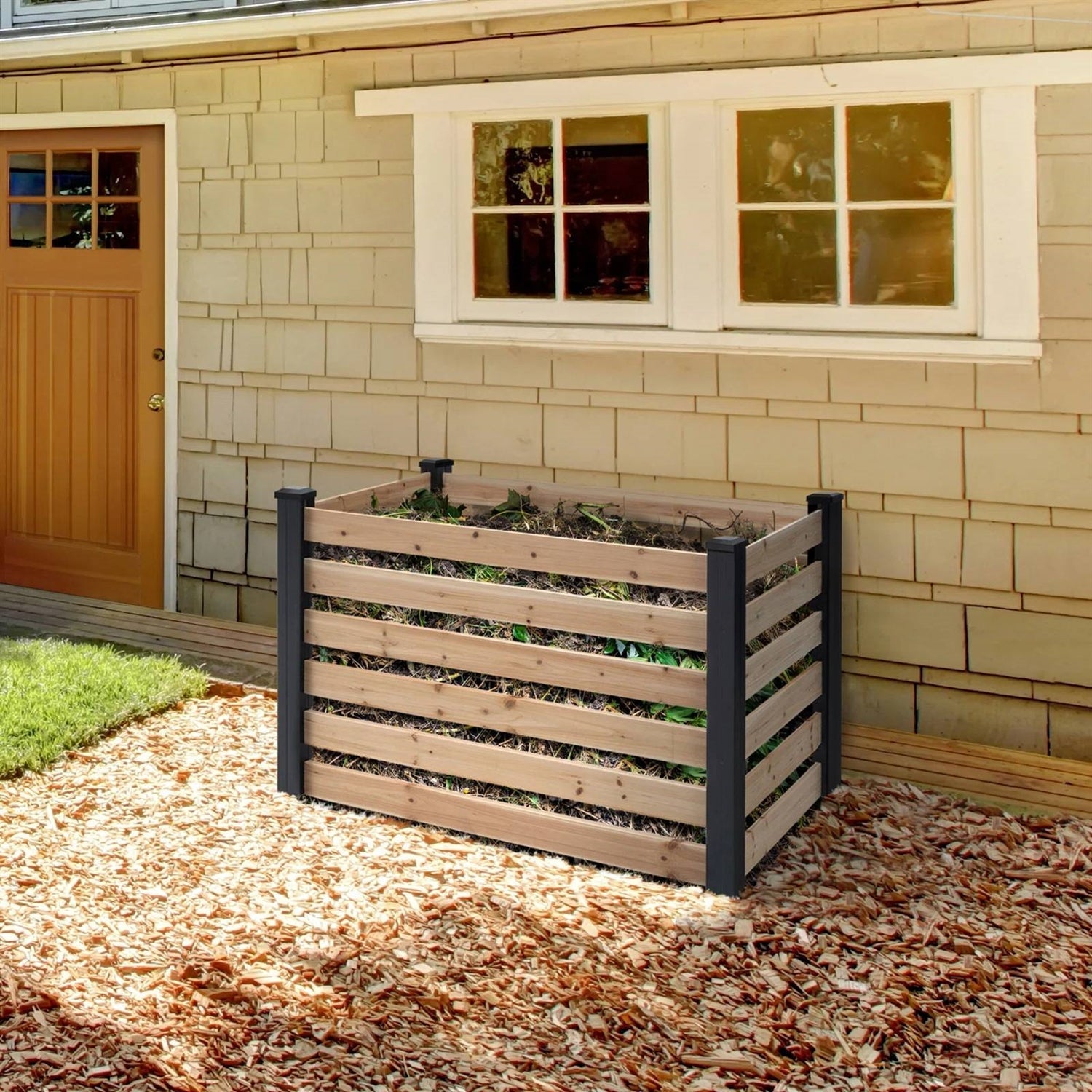 120 Gallon Outdoor Cedar Wooden Compost Bin in Natural Black Wood Finish-1