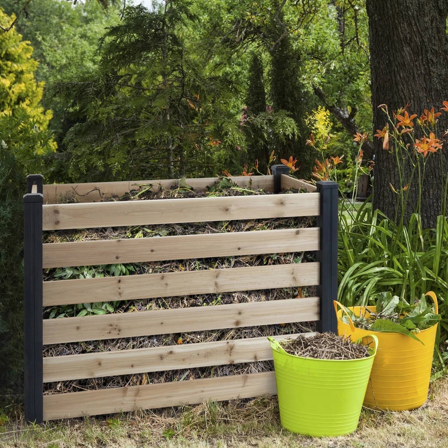 120 Gallon Outdoor Cedar Wooden Compost Bin in Natural Black Wood Finish-2