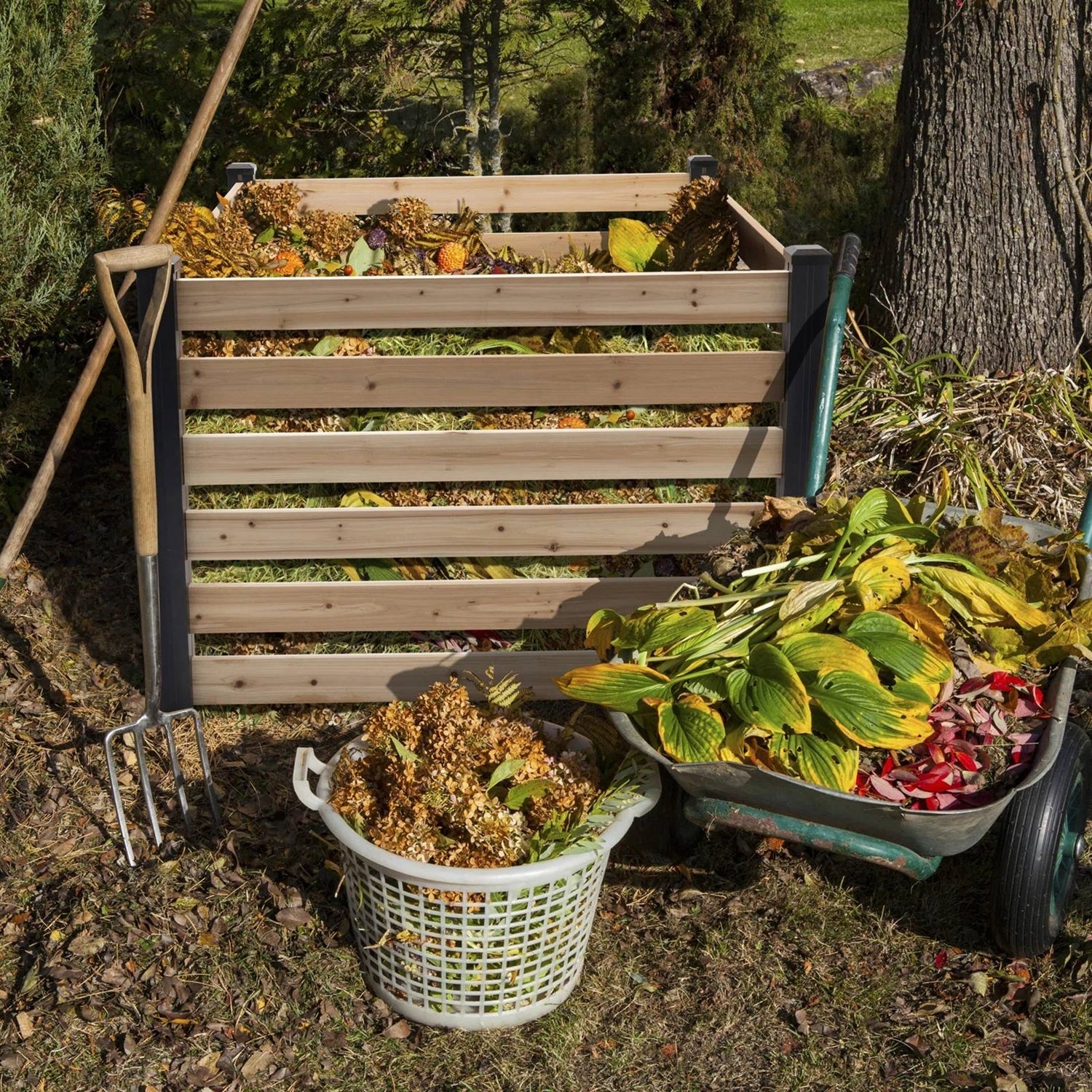 244 Gallon Outdoor Cedar Wooden Compost Bin in Natural Black Wood Finish-2