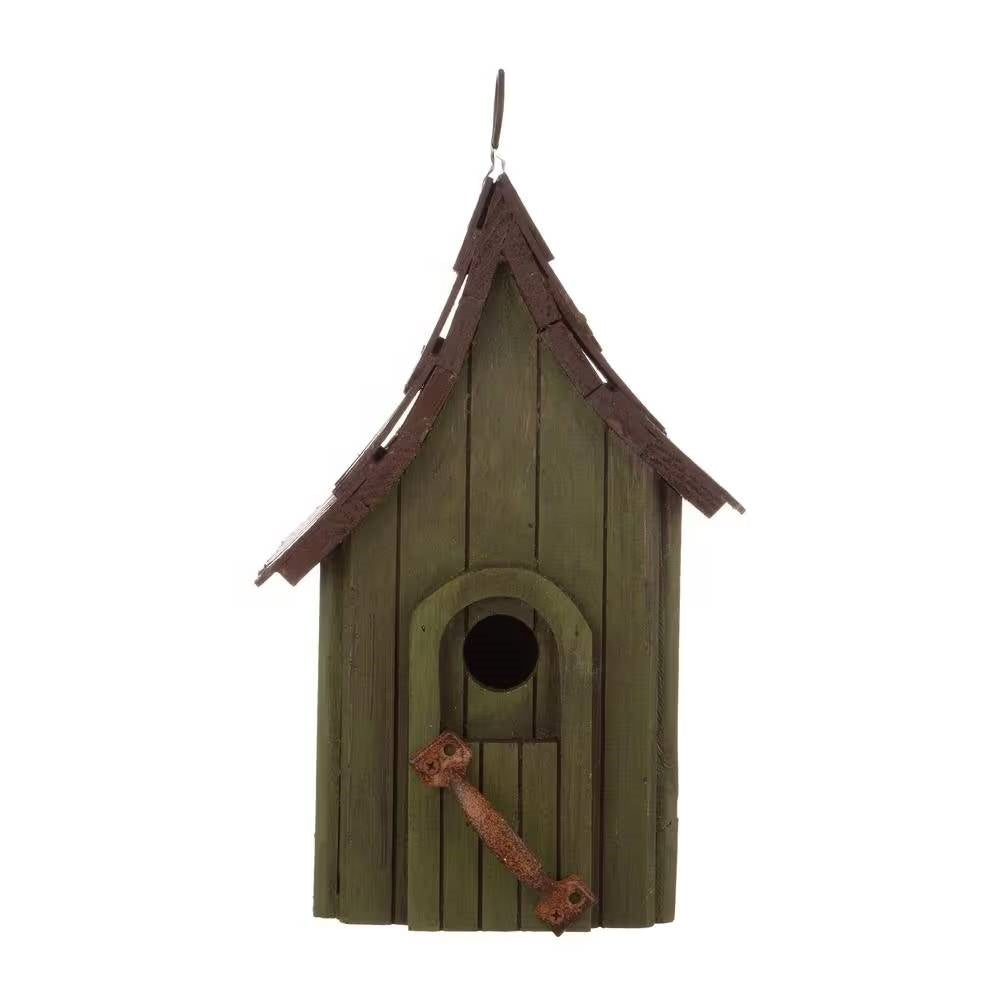 Dark Green Wood Hanging Bird House for Outdoor Garden Deck Patio Tree-0