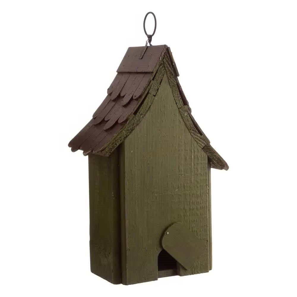 Dark Green Wood Hanging Bird House for Outdoor Garden Deck Patio Tree-4