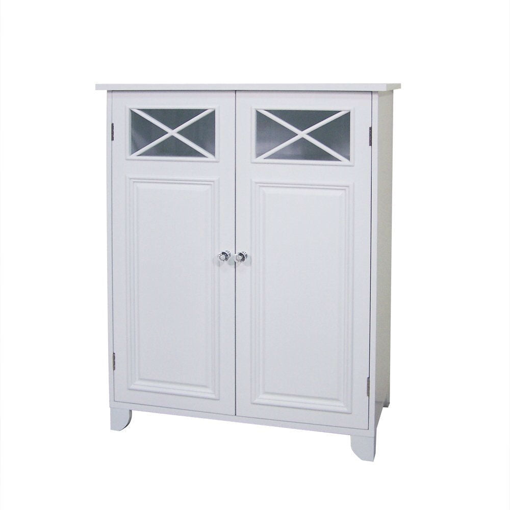 White 2-Door Bathroom Floor Cabinet with Adjustable Storage Shelf-0