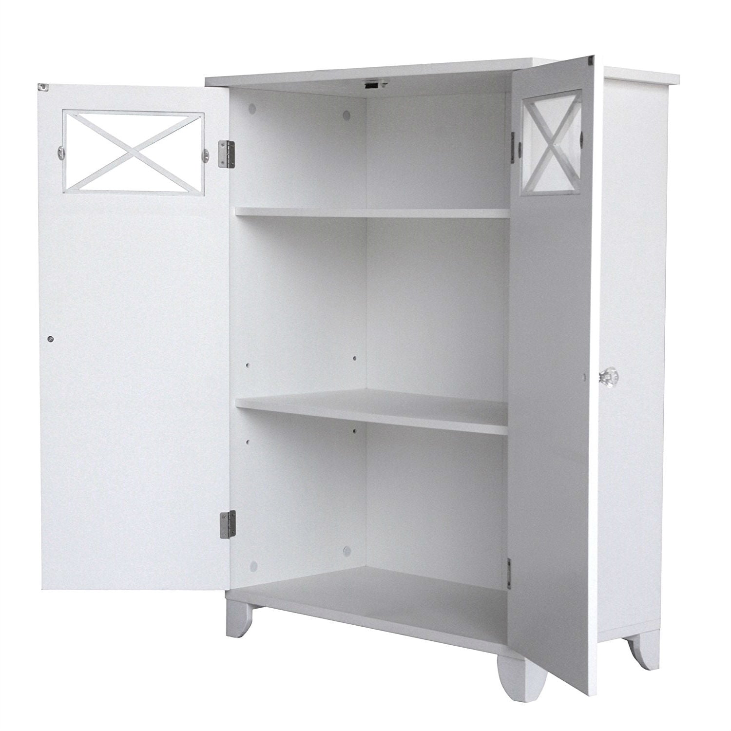 White 2-Door Bathroom Floor Cabinet with Adjustable Storage Shelf-1