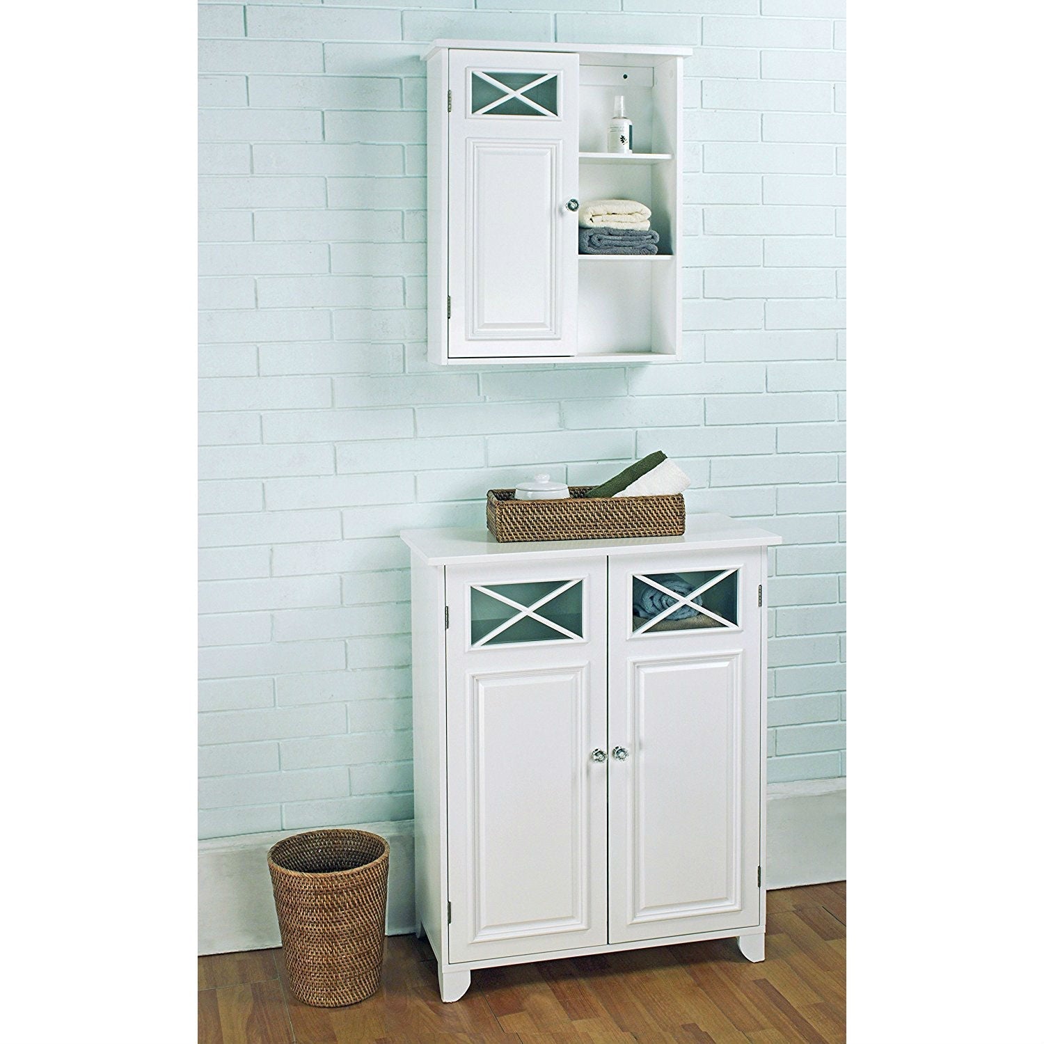 White 2-Door Bathroom Floor Cabinet with Adjustable Storage Shelf-2