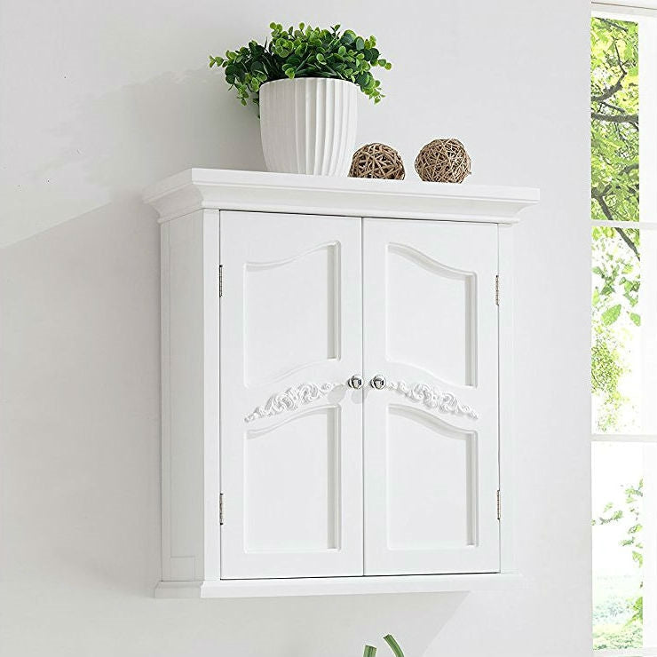 French Classic Style 2 Door Bathroom Wall Cabinet in White-0