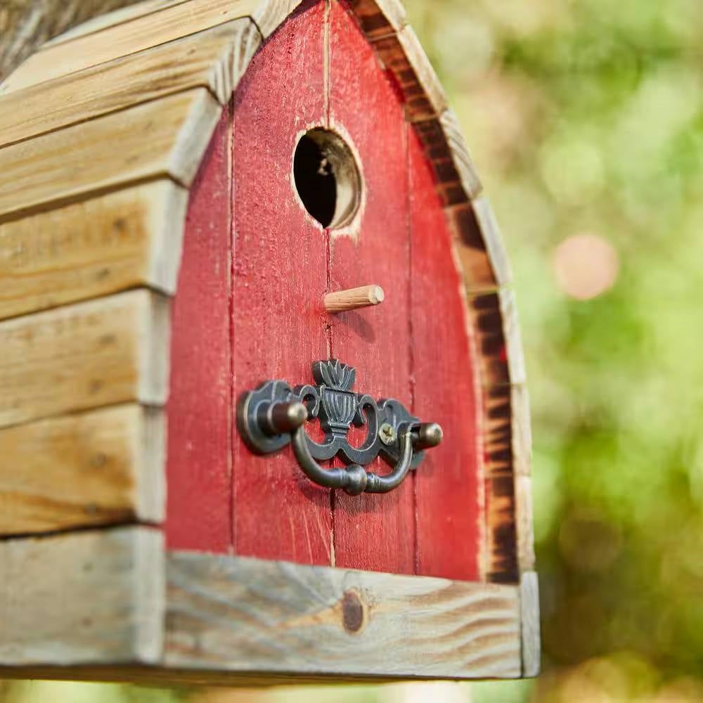 Vintage Farmhouse Style Red Solid Wood Outdoor Birdhouse-2