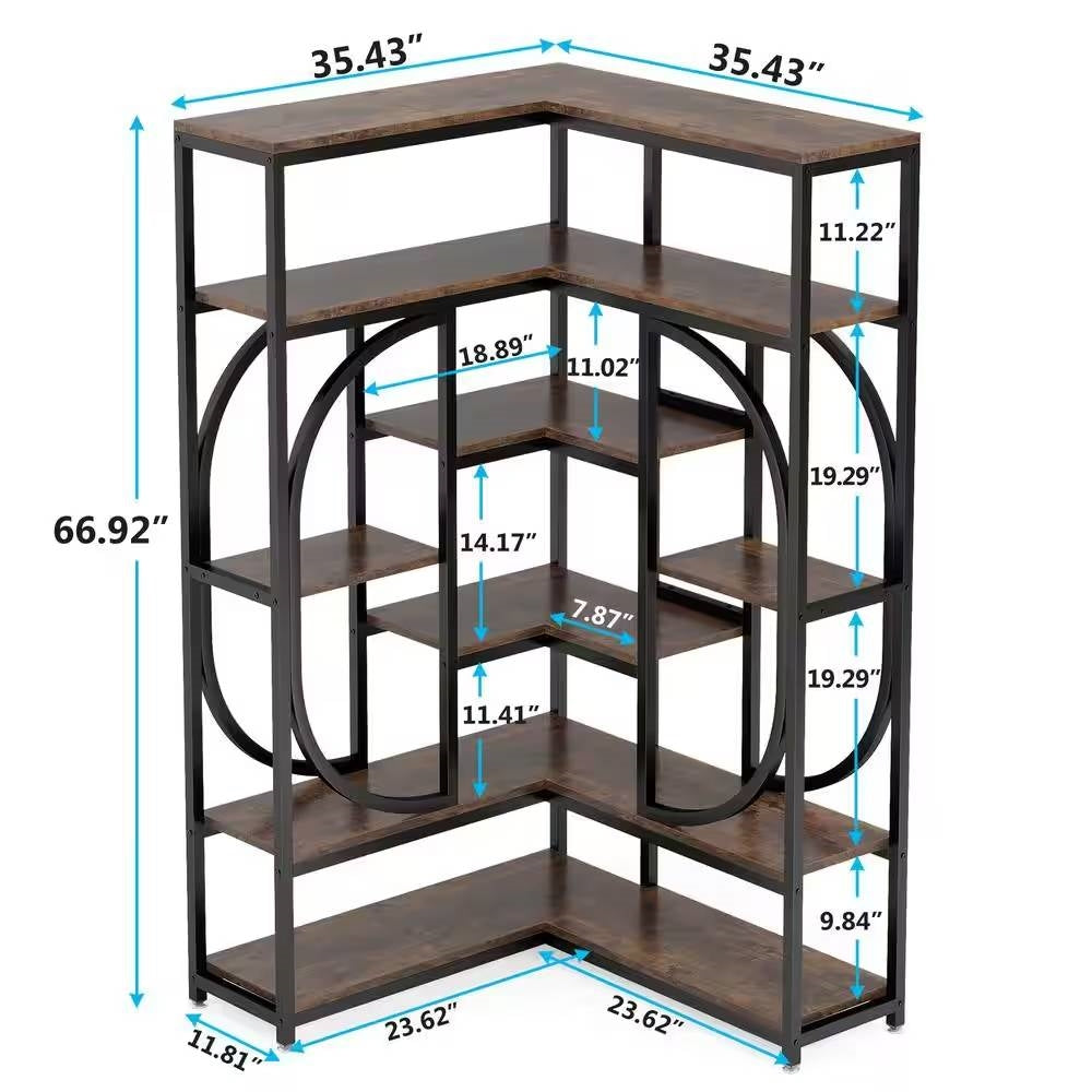 67-inch Tall Modern Industrial Metal Wood Corner Bookcase-4