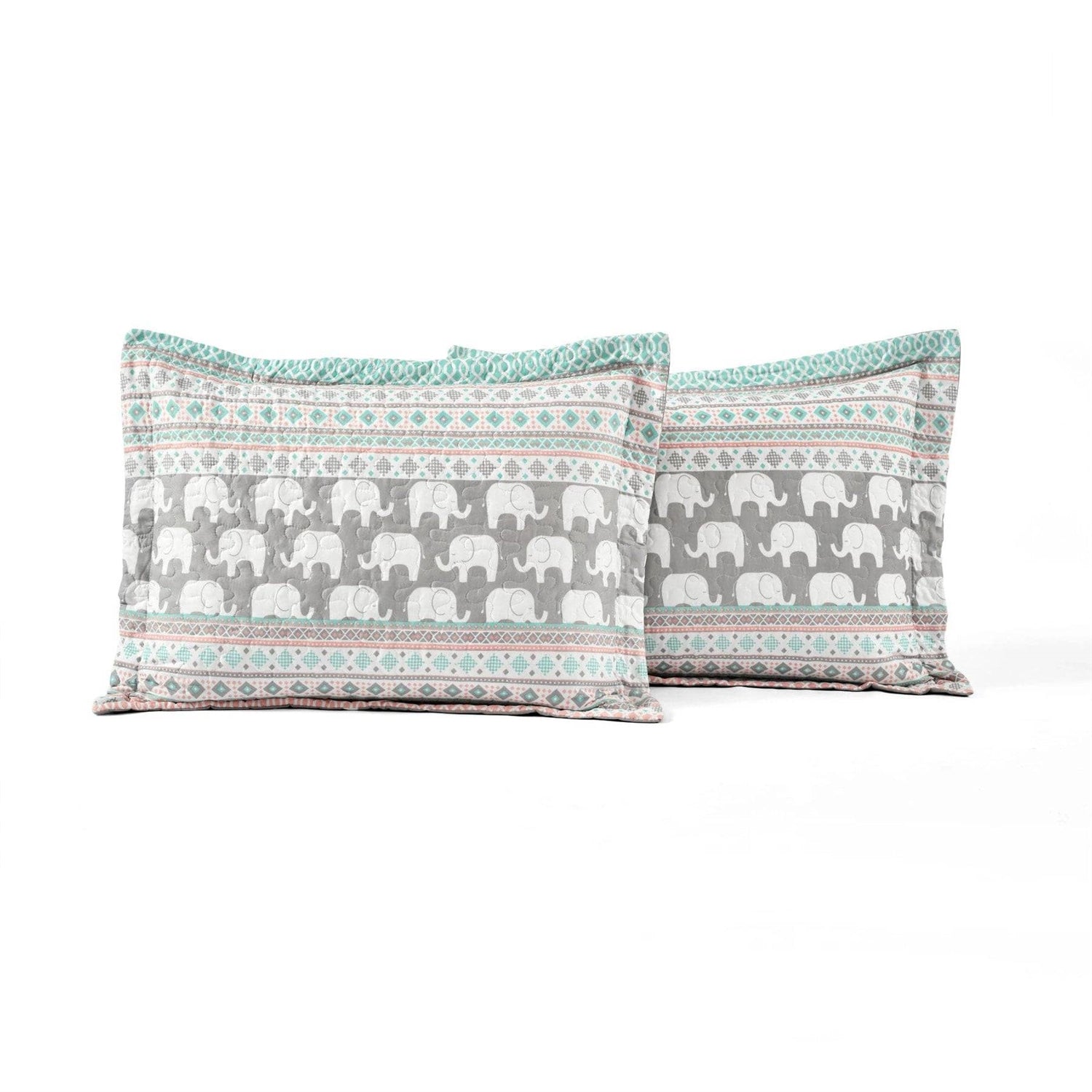 Turquoise Pink Grey Lightweight 6 Piece Elephant Pattern Daybed Cover Quilt Set-3