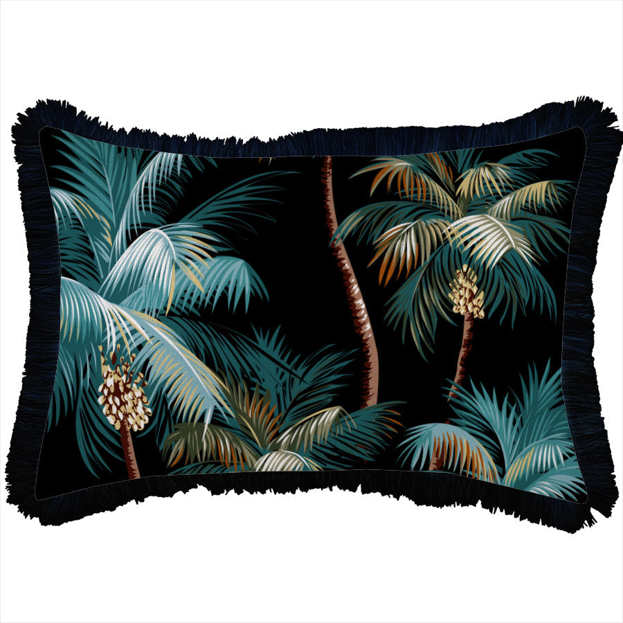 Cushion Cover-Coastal Fringe Black-Palm Trees Black-35cm x 50cm-0