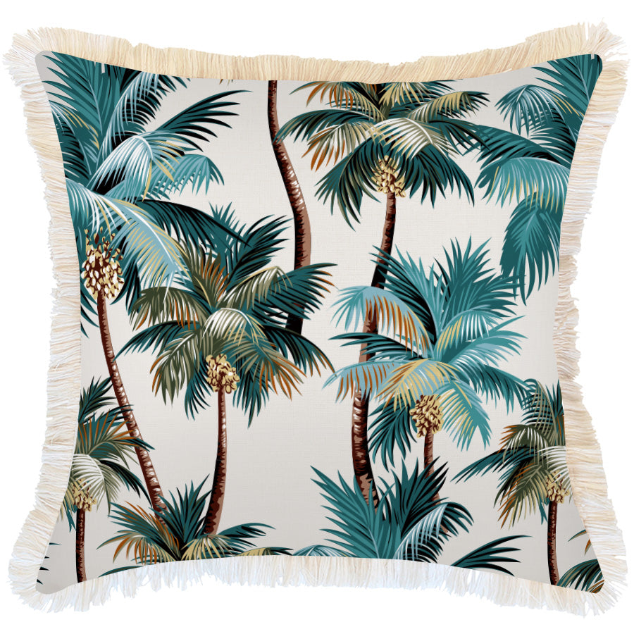 Cushion Cover-Coastal Fringe-Palm Trees Natural-60cm x 60cm-0