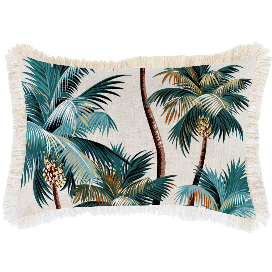 Cushion Cover-Coastal Fringe-Palm Trees Natural-35cm x 50cm-0