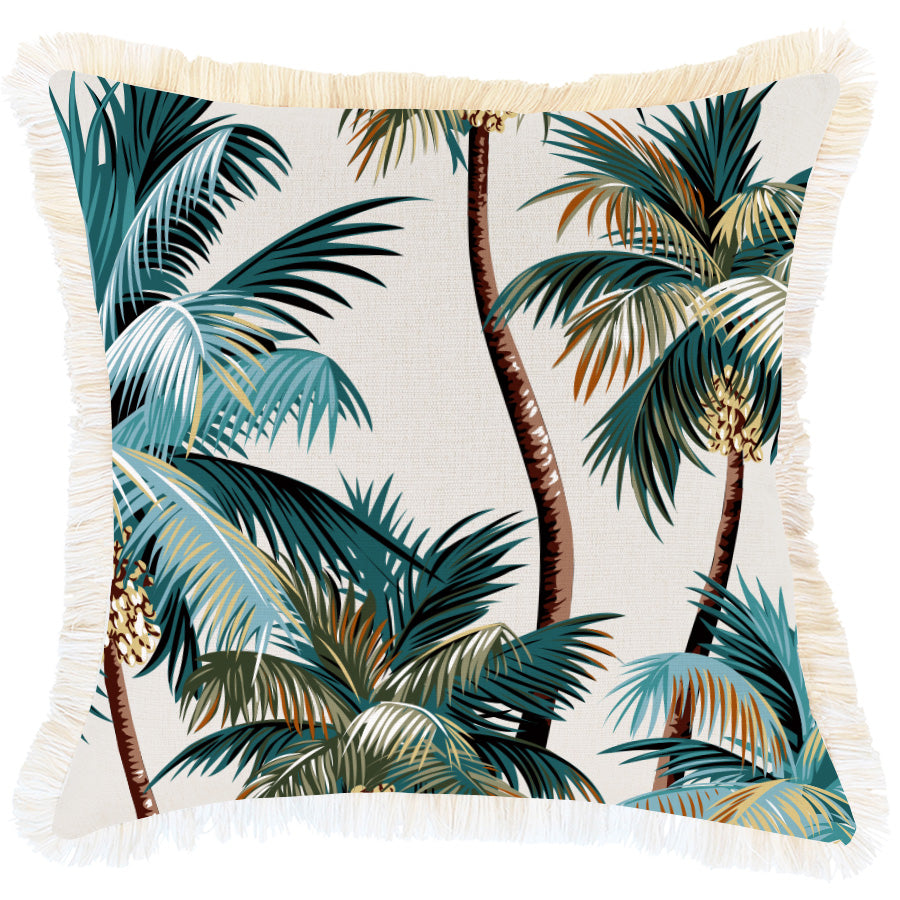 Cushion Cover-Coastal Fringe-Palm Trees Natural-45cm x 45cm-0