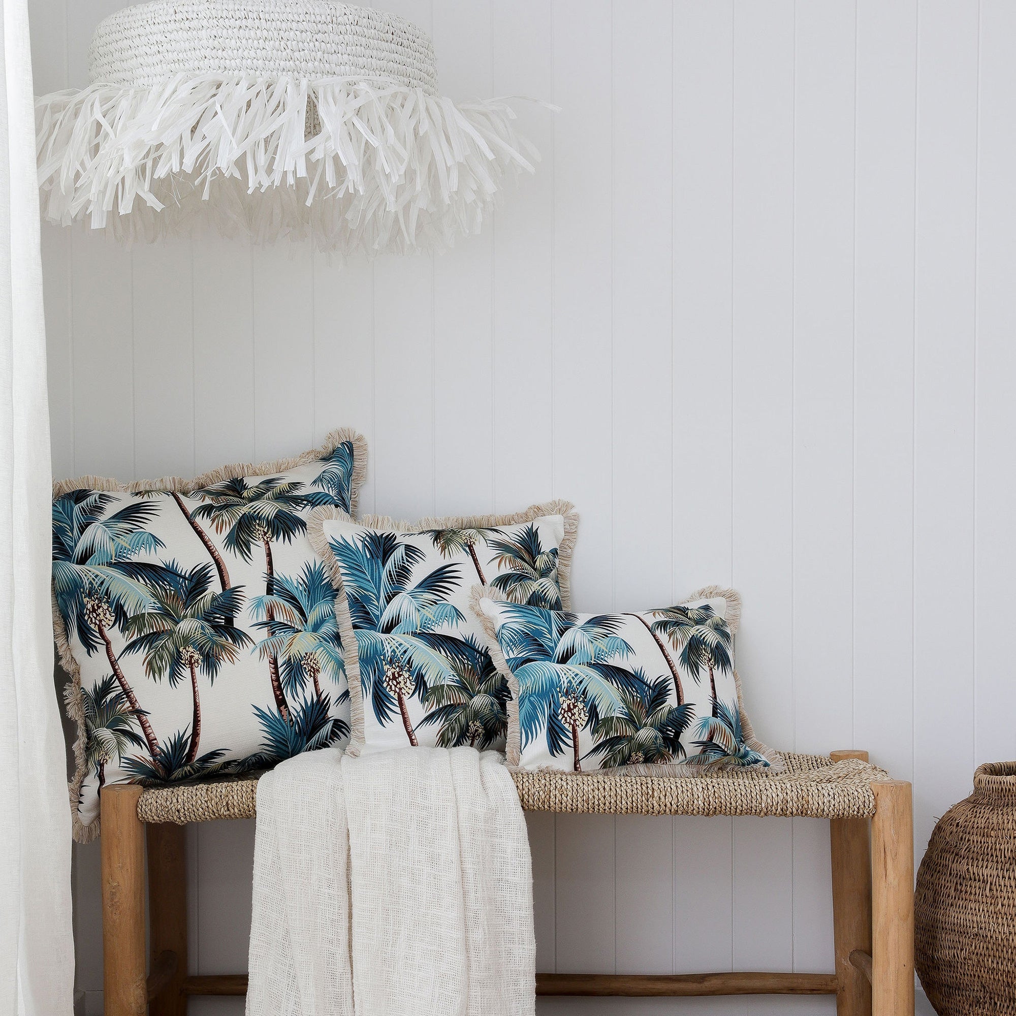 Cushion Cover-Coastal Fringe-Palm Trees White-45cm x 45cm-1