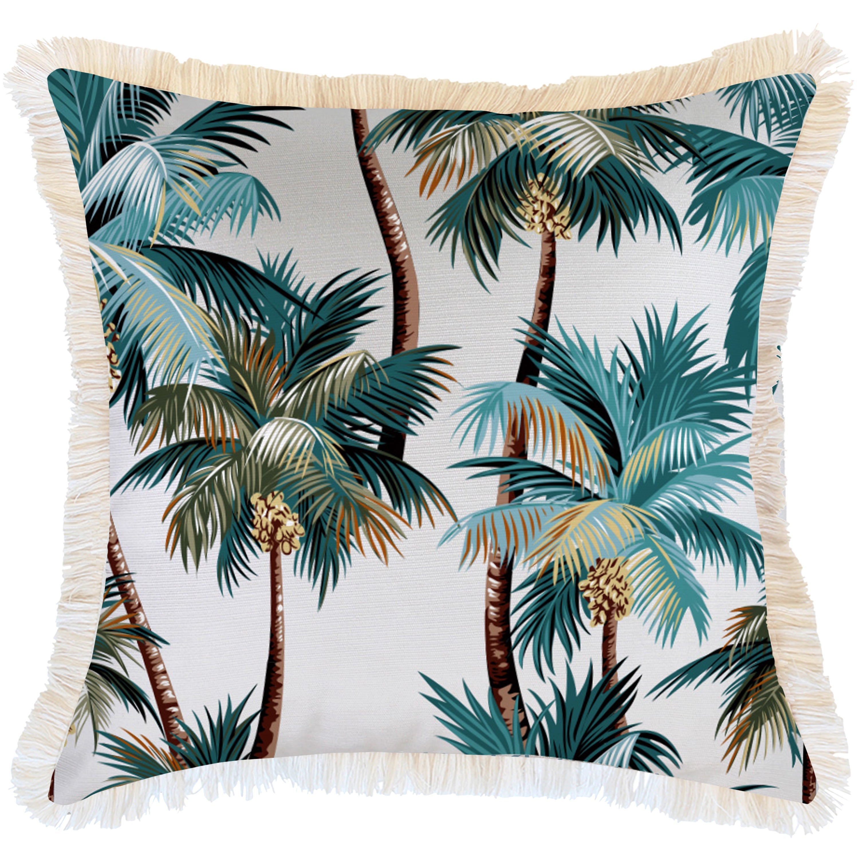 Cushion Cover-Coastal Fringe-Palm Trees White-60cm x 60cm-0