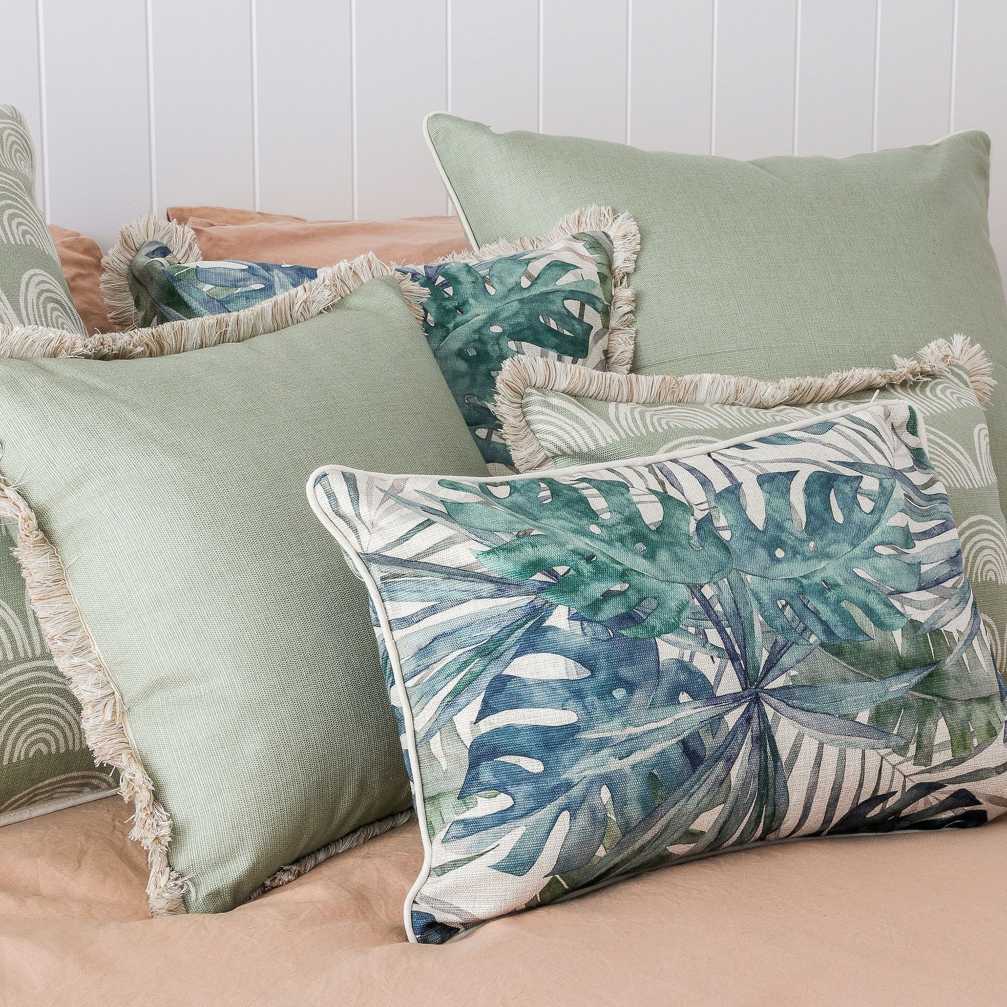 Cushion Cover-With Piping-Solid Sage-60cm x 60cm-1