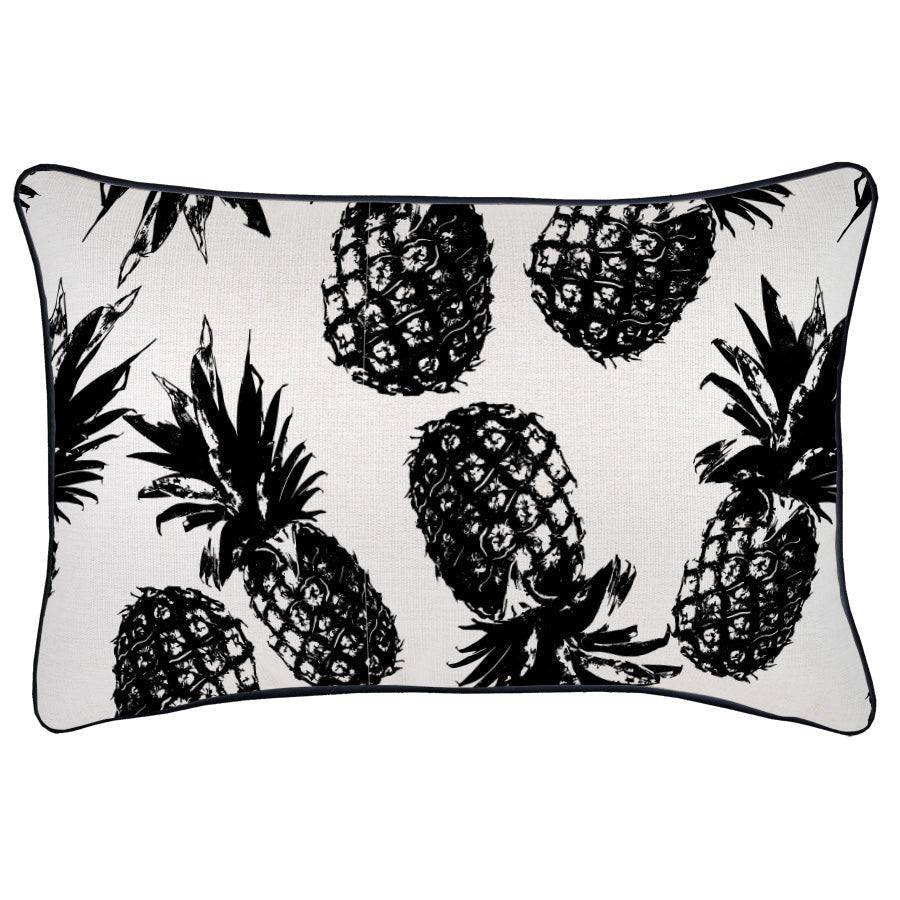 Cushion Cover-With Black Piping-Pineapples Black-35cm x 50cm-0