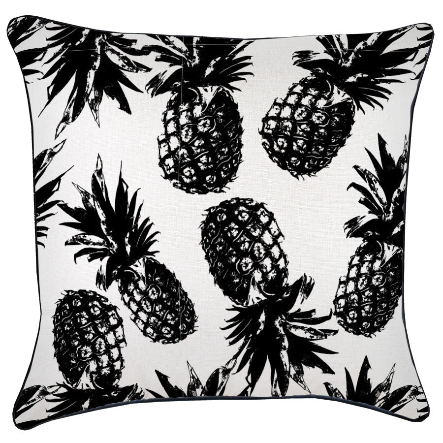 Cushion Cover-With Black Piping-Pineapples Black-60cm x 60cm-0