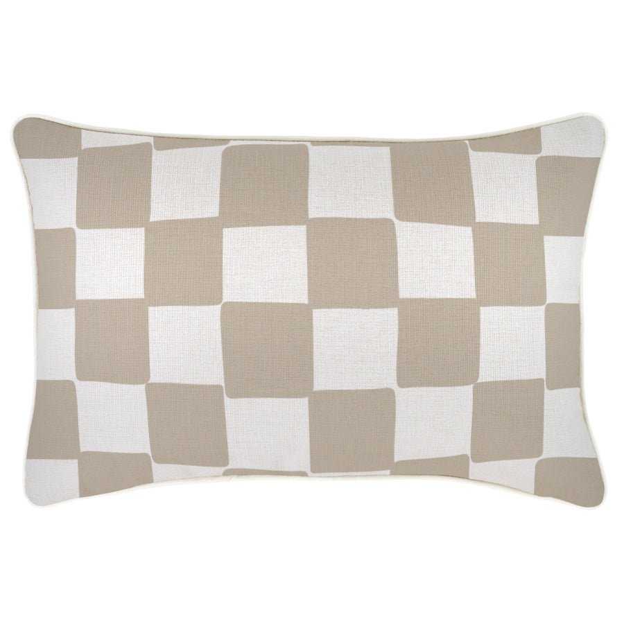 Cushion Cover-With Piping-Check Beige-35cm x 50cm-0